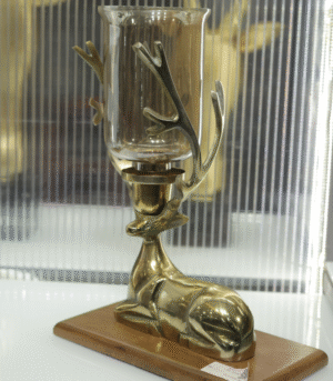 Antique Brass Deer Tealight Holder with Glass Chimney